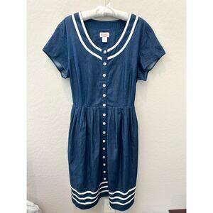 LANZ OF SALZBURG Chambray Sailor Dress 1X 100% Cotton Nautical Cottagecore Style
